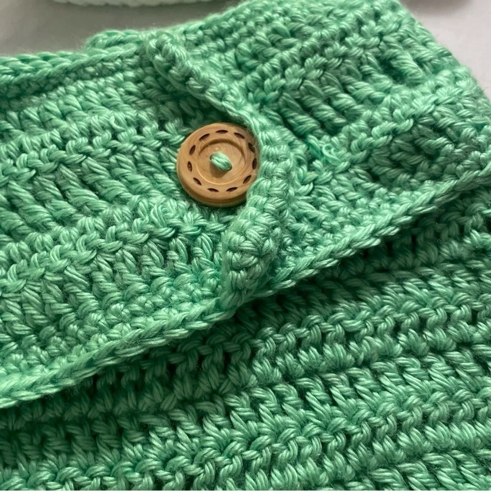 NWOT Hand Crocheted Green Beanie and Diaper Cover 3-6 Month